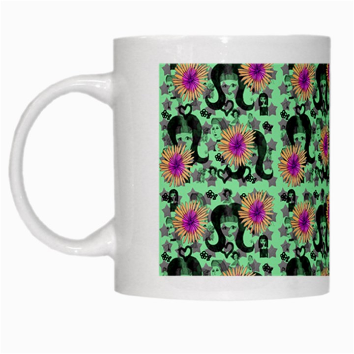 60s Girl Floral Green White Mugs