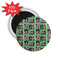 60s Girl Floral Green 2 25  Magnets (100 Pack)  by snowwhitegirl