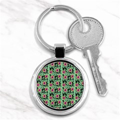 60s Girl Floral Green Key Chain (round) by snowwhitegirl