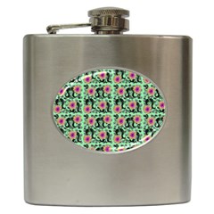 60s Girl Floral Green Hip Flask (6 Oz) by snowwhitegirl