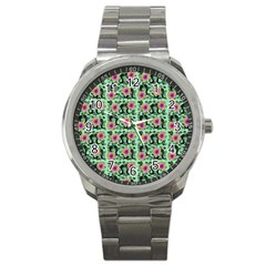 60s Girl Floral Green Sport Metal Watch by snowwhitegirl