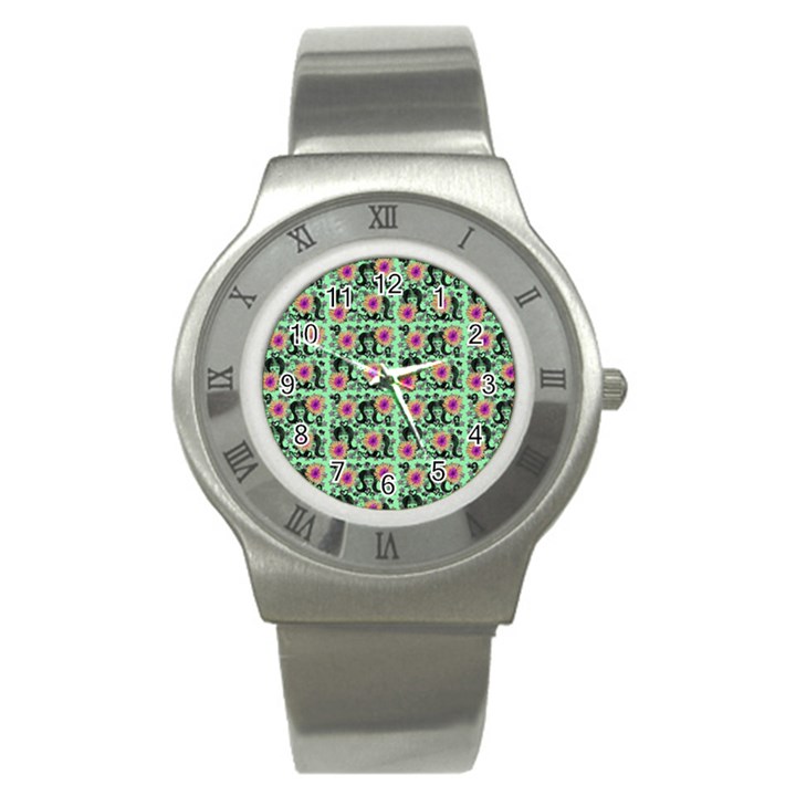 60s Girl Floral Green Stainless Steel Watch