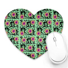 60s Girl Floral Green Heart Mousepads by snowwhitegirl