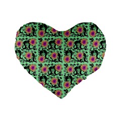 60s Girl Floral Green Standard 16  Premium Heart Shape Cushions by snowwhitegirl