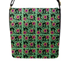 60s Girl Floral Green Flap Closure Messenger Bag (l) by snowwhitegirl