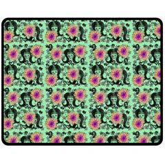 60s Girl Floral Green Double Sided Fleece Blanket (medium)  by snowwhitegirl