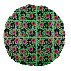 60s Girl Floral Green Large 18  Premium Flano Round Cushions by snowwhitegirl