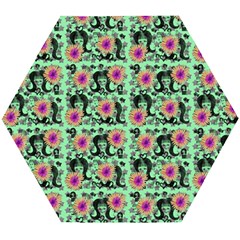 60s Girl Floral Green Wooden Puzzle Hexagon by snowwhitegirl