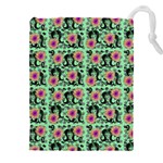 60s Girl Floral Green Drawstring Pouch (5XL) Front