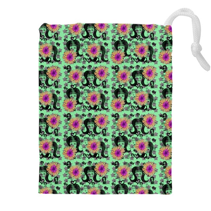 60s Girl Floral Green Drawstring Pouch (5XL)