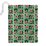 60s Girl Floral Green Drawstring Pouch (5XL) Back