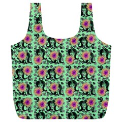 60s Girl Floral Green Full Print Recycle Bag (xxl)