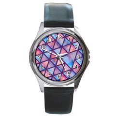 Triangle Mandala Pattern Round Metal Watch by designsbymallika