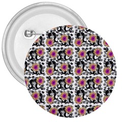 60s Girl Floral White 3  Buttons by snowwhitegirl