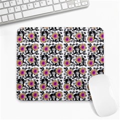 60s Girl Floral White Large Mousepads by snowwhitegirl