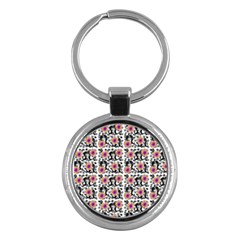 60s Girl Floral White Key Chain (round) by snowwhitegirl