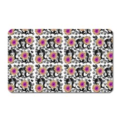 60s Girl Floral White Magnet (rectangular) by snowwhitegirl