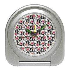 60s Girl Floral White Travel Alarm Clock