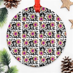 60s Girl Floral White Round Ornament (two Sides) by snowwhitegirl