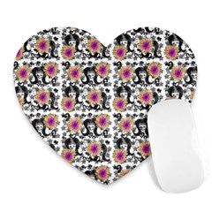 60s Girl Floral White Heart Mousepads by snowwhitegirl