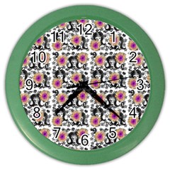 60s Girl Floral White Color Wall Clock by snowwhitegirl