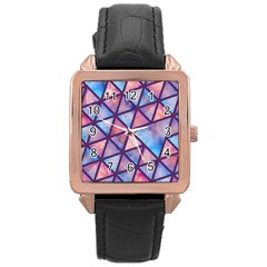 Triangle Mandala Pattern Rose Gold Leather Watch  by designsbymallika