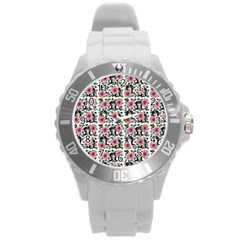 60s Girl Floral White Round Plastic Sport Watch (l) by snowwhitegirl