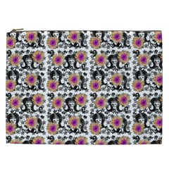 60s Girl Floral White Cosmetic Bag (xxl) by snowwhitegirl