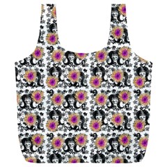 60s Girl Floral White Full Print Recycle Bag (xxl) by snowwhitegirl