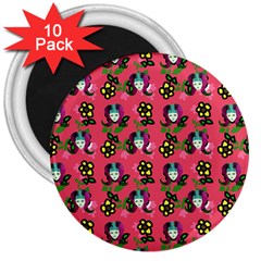 60s Girl Dark Pink Floral Daisy 3  Magnets (10 Pack)  by snowwhitegirl