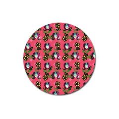 60s Girl Dark Pink Floral Daisy Magnet 3  (round) by snowwhitegirl