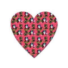 60s Girl Dark Pink Floral Daisy Heart Magnet by snowwhitegirl