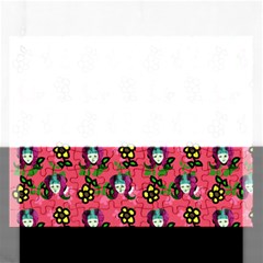 60s Girl Dark Pink Floral Daisy Rectangular Jigsaw Puzzl by snowwhitegirl