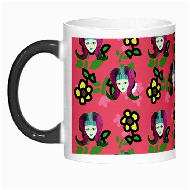 60s Girl Dark Pink Floral Daisy Morph Mugs