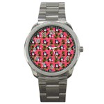 60s Girl Dark Pink Floral Daisy Sport Metal Watch Front