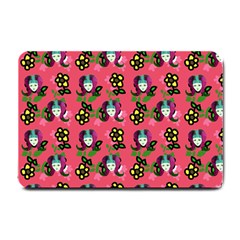 60s Girl Dark Pink Floral Daisy Small Doormat  by snowwhitegirl