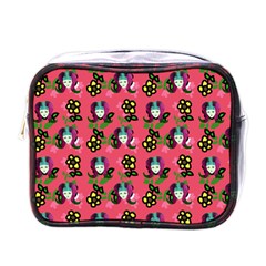 60s Girl Dark Pink Floral Daisy Mini Toiletries Bag (one Side) by snowwhitegirl