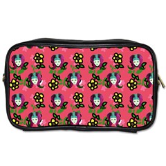 60s Girl Dark Pink Floral Daisy Toiletries Bag (one Side)