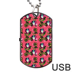 60s Girl Dark Pink Floral Daisy Dog Tag Usb Flash (two Sides) by snowwhitegirl