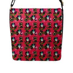 60s Girl Dark Pink Floral Daisy Flap Closure Messenger Bag (l) by snowwhitegirl