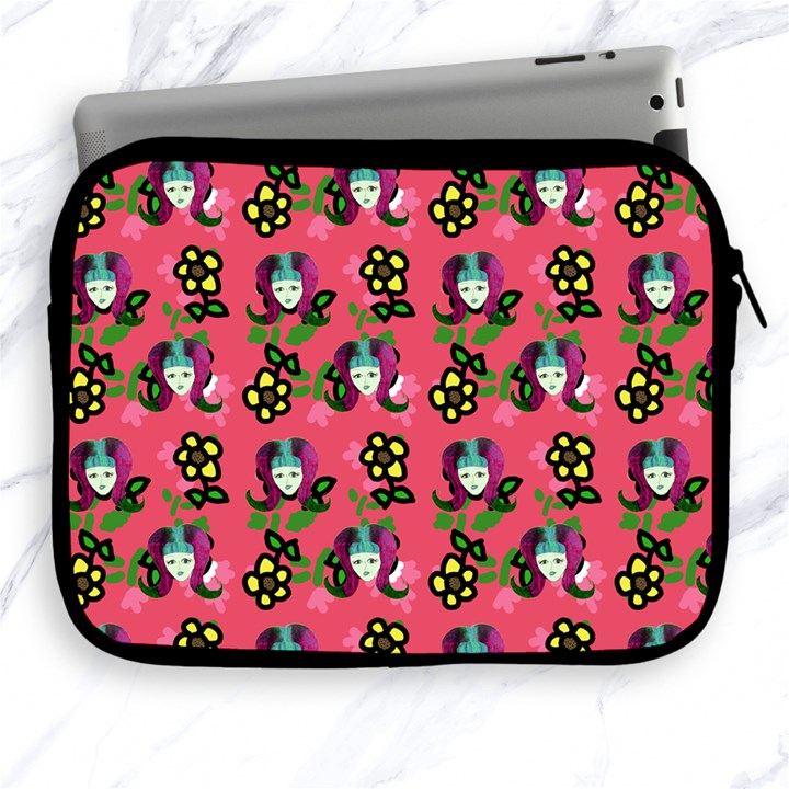 60s Girl Dark Pink Floral Daisy Apple iPad 2/3/4 Zipper Cases