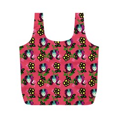 60s Girl Dark Pink Floral Daisy Full Print Recycle Bag (m) by snowwhitegirl