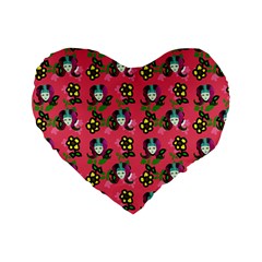 60s Girl Dark Pink Floral Daisy Standard 16  Premium Flano Heart Shape Cushions by snowwhitegirl