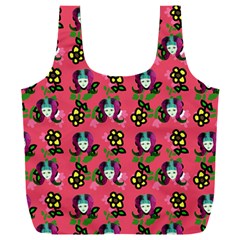 60s Girl Dark Pink Floral Daisy Full Print Recycle Bag (xxxl) by snowwhitegirl