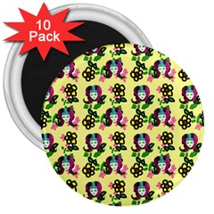 60s Girl Yellow Floral Daisy 3  Magnets (10 Pack)  by snowwhitegirl