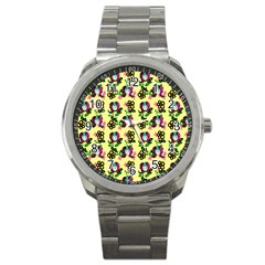 60s Girl Yellow Floral Daisy Sport Metal Watch by snowwhitegirl