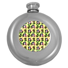 60s Girl Yellow Floral Daisy Round Hip Flask (5 Oz) by snowwhitegirl