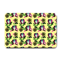 60s Girl Yellow Floral Daisy Small Doormat  by snowwhitegirl