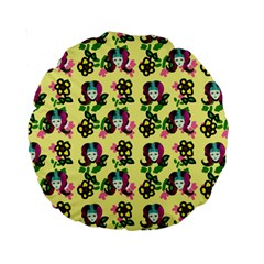 60s Girl Yellow Floral Daisy Standard 15  Premium Round Cushions by snowwhitegirl