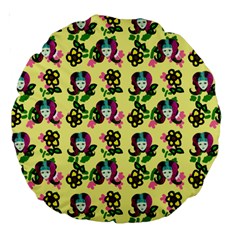 60s Girl Yellow Floral Daisy Large 18  Premium Round Cushions by snowwhitegirl